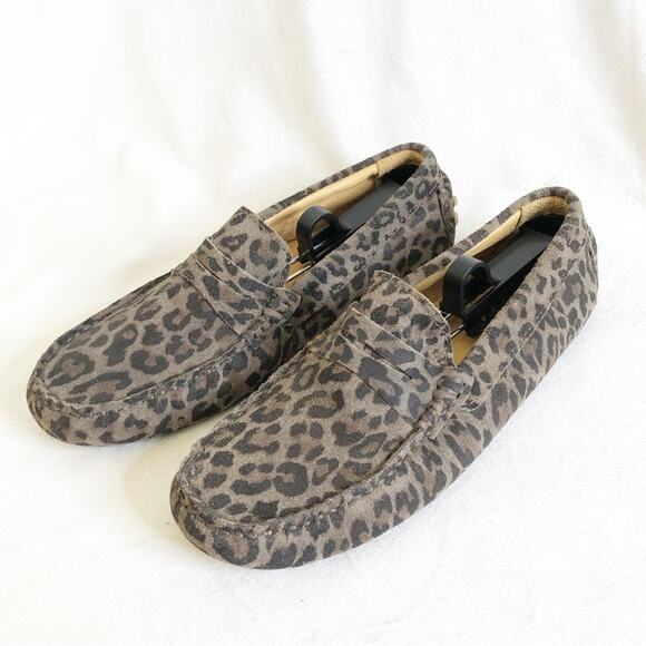 Les Mocassins Tropeziens taupe brown leopard suede moccasin slip on 38 or US 7.5 - Picture 1 of 16